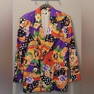 Vintage Vertigo Paris Floral Blazer Size L Artsy Colorful Gold Buttons Statement
